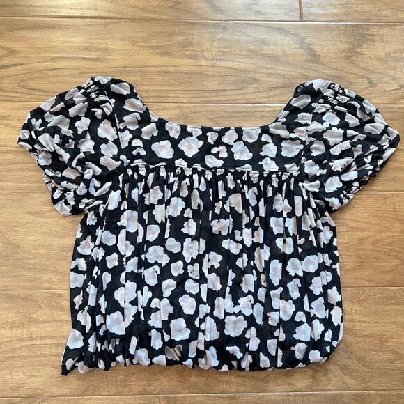 Free People Blouse Size M Black White Floral Meg Cropped Mesh - Picture 2 of 8
